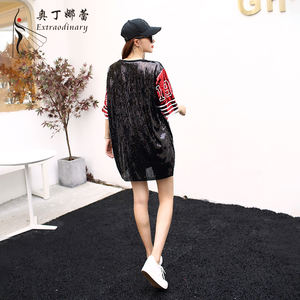 Le donne di Stile <span class=keywords><strong>Punk</strong></span> Paillettes Maglietta Del Vestito di Estate Del Vestito Allentato <span class=keywords><strong>T</strong></span> Shirt Nero delle Parti Superiori per Le Donne - Product Image 2