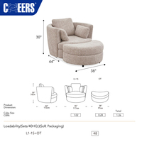 MANWAH CHEERS Fauteuil Rond Moderne en Tissu Crème avec Coussin Rembourré Doux, Chaise de Salon Surdimensionnée avec Ottoman