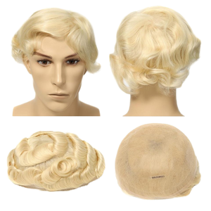 Topunique Perruque pour homme en cheveux humains Remy européens à dentelle frontale TUS03 Doré 110% Densité moyenne 28mm Lisse 8x10 pouces - Product Image 1