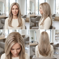 Peluca Judía Realista Multidireccional con Encaje en la Parte Superior y Reflejos, Sheitel de Aspecto Natural para Modestia y Moda
