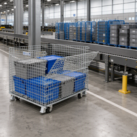Conteneur en fil métallique empilable en acier galvanisé de 1000 kg de capacité, cage de stockage robuste pour entrepôt, panier en maille ventilé et pliable