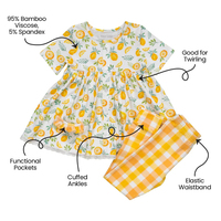Ensemble pantalon et robe peplum à manches courtes en bambou avec impression de logo personnalisé pour filles, vêtements décontractés d'été en bambou et élasthanne pour tout-petits, vente en gros