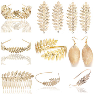 Ensemble de coiffure de mariée à la mode européenne et américaine, cerceau de cheveux <span class=keywords><strong>en</strong></span> feuille d'or, coiffure <span class=keywords><strong>couronne</strong></span>, accessoires de cheveux - Product Image 2