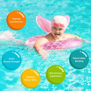 Bouée de sauvetage gonflable en PVC écologique en forme de queue de sirène rose pour enfants, siège de bain de sécurité pour bébé - Product Image 4