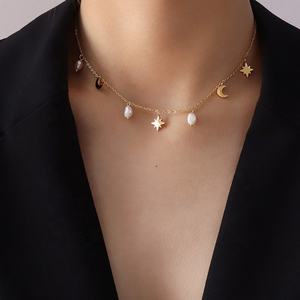 Colgante de perlas de agua dulce de acero inoxidable para mujer, colgante de lunas y estrellas, regalo para madre - Product Image 4