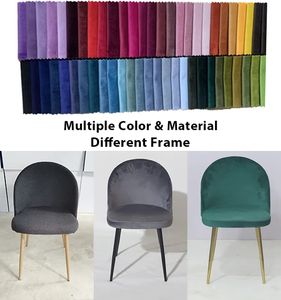 Chaises de salle à manger en tissu velours à dossier haut réglable de style nordique moderne avec structure en métal et en bois - Product Image 5