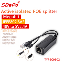 SDaPo PS0502 100Mbps Megabit PoE Splitter 5V2.4A 1500V Isolasi Tegangan Tinggi Standar IEEE802.3af PoE Splitter