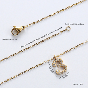 Ciondolo con collana con numero di zirconi in acciaio inossidabile, - Product Image 6