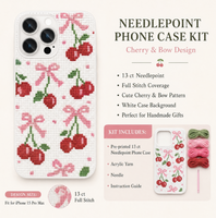 Kit DIY pour Coque de Téléphone Broderie Point de Croix Cerise, Ensemble d'Accessoires de Broderie, Fournitures d'Artisanat de Couture pour la Création de Cadeaux Originaux