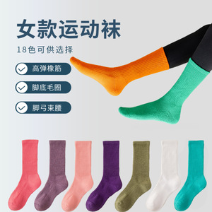 Women's Athletic <b>Socks</b> Solid Color Cotton High Elastic Cuff <b>Running</b> Casual Sport Wear 18 Colors Available - Product Image 1