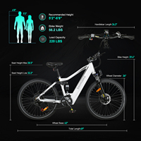 Vélo électrique à cadre en alliage d'aluminium EU Dropshipping, double suspension, VTT, frein à disque hydraulique, vélo de montagne électrique