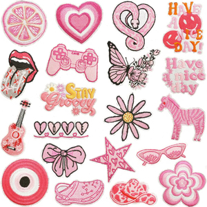 Rosa gesticktes Etikett Blume Hören Sie Stoffe tikett DIY <span class=keywords><strong>Patch</strong></span> Aufkleber Hilfs material Silber kante Bestickte Stoff aufkleber - Product Image 2