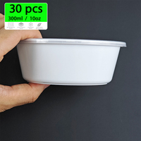 Lot de 30 bols en plastique PP de 300ml et 10oz, allant au micro-ondes, boîtes d'emballage alimentaires jetables pour salade, déjeuner et go conteneurs