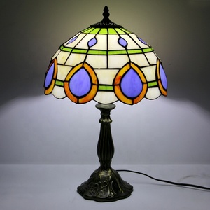 LongHuiJing 12" Eco-Friendly Simple AC Powered Peacock Feathers Stained Glass Dome Shade E26 <b>Base</b> Flexible LED <b>Table</b> <b>Lamp</b> - Product Image 3