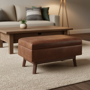 Owen - Otomana Rectangular de Cuero Marrón Desgastado para Almacenamiento, Muebles para Sala de Estar - Product Image 2