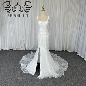FEISHILUO Lujosos Vestidos de Novia Sirena Color Marfil, Atractivos Trajes de Novia con Falda <span class=keywords><strong>Catedral</strong></span> Desmontable Talla Grande Decorado con Encaje de Cristal - Product Image 4