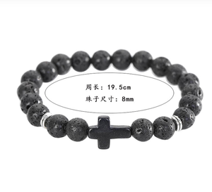 Bracelet extensible pour homme, style mode, avec perles en œil <span class=keywords><strong>de</strong></span> tigre, <span class=keywords><strong>pierre</strong></span> <span class=keywords><strong>de</strong></span> <span class=keywords><strong>lave</strong></span>, <span class=keywords><strong>pierre</strong></span> précieuse et turquoise, croix, pour <span class=keywords><strong>la</strong></span> guérison par les cristaux, thème chrétien - Product Image 6