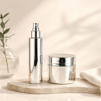 Ensemble de flacons et pots cosmétiques de luxe en verre électroplaqué argenté sous vide, vides, pour sérum et crème visage, avec logo personnalisé