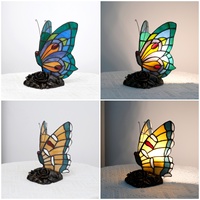   Lampe de table papillon orange style Art Nouveau, petite veilleuse pour la lecture, design en verre coloré, en stock aux États-Unis