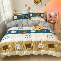Parure de lit 4 pièces en coton imprimé, douce et agréable pour la peau, comprenant une housse de couette, un drap plat et des taies d'oreiller pour la chambre à coucher.