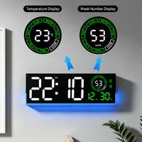Reloj de Pared Electrónico Digital LED, Grande, con Calendario, Luz Ambiental Nocturna, Decoración para Auto, Estilo Neon