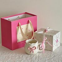 Tasse en Céramique à Café Mignonne Cerise 12 oz avec Anse en Corde Créative pour la Maison et le Bureau, avec Cuillère, Compatible Lave-Vaisselle (Tasse Rose)