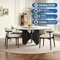 Ensemble de table à manger ronde moderne avec plateau tournant Lazy Susan, plateau en marbre, style crème, 6 places, pour appartement, hôtel, villa