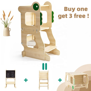 Nuevo producto caliente Little <span class=keywords><strong>Dinosaur</strong></span> Baby Learning Tower Pino natural Seguro y saludable Torre de aprendizaje plegable Juego de mesa y silla - Product Image 4