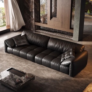 Factory Direct Black Elephant Ear Leather Luxury Modern Sectional <strong>Sofa</strong> Set Genuine <strong>Material</strong> Black for Living Room Filled Sponge - Product Image 6
