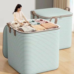 Clothing Organizer Storage Bag Rectangle Stripe Large Capacity With Lid For Clothes Quilt Dormitory Use - Product Image 2