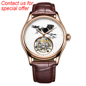 Custom Logo Tourbillon Mechanical Watch Men's Ink Wash Horse Art Skeleton Sapphire Crystal Wristwatch - Product Image 3