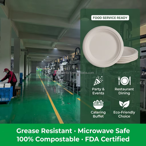 <strong>Compostable</strong> Bagasse Round <strong>Plate</strong> 7 Inch Biodegradable Sugarcane Disposable Dinner <strong>Plate</strong> For Catering - Product Image 3
