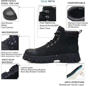 <span class=keywords><strong>Bottes</strong></span> <span class=keywords><strong>de</strong></span> sécurité imperméables à embout d'acier pour hommes, 6 pouces, en cuir, doublées <span class=keywords><strong>de</strong></span> fourrure, semelle extérieure en caoutchouc antidérapante, indestructibles, fabriquées en Chine - Product Image 2