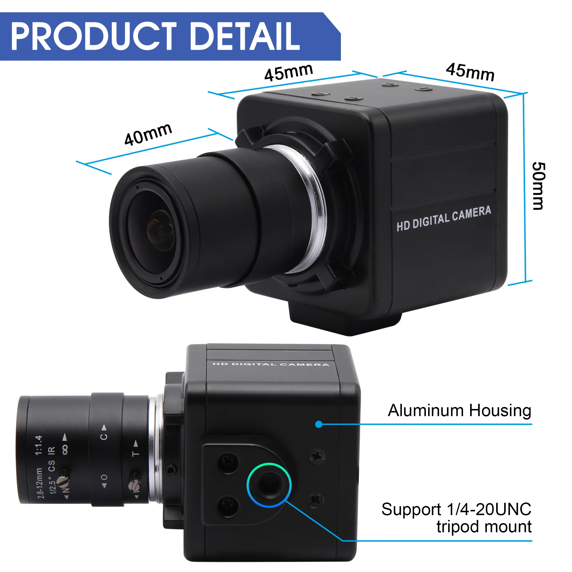 Webcam ELP 1080P 60fps, 260fps Zoom 10x CMOS OV4689 Màu PC HD Mini USB Máy Quay Video Kỹ Thuật Số Full HD 1920X 1080