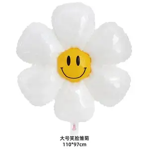 Globo con forma de Margarita para decoración de fiesta, globo con cara sonriente blanca para fotos, venta al por mayor