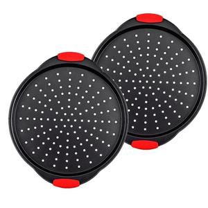 Plat <span class=keywords><strong>à</strong></span> pâtisserie en acier au carbone <span class=keywords><strong>perforé</strong></span> antiadhésif avec poignée, plat <span class=keywords><strong>à</strong></span> pizza et <span class=keywords><strong>à</strong></span> <span class=keywords><strong>tarte</strong></span>, ensemble de 2 pièces DW-2012S - Product Image 5