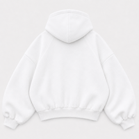 Sweat-shirt homme 100% coton molletonné 450 GSM, coupe oversize, uni, avec fermeture éclair, blanc, brodé de logos, long, de haute qualité.