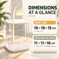 Aquarium Lampe Rose avec coins arrondis et panneaux de visualisation clairs, mini aquarium de table