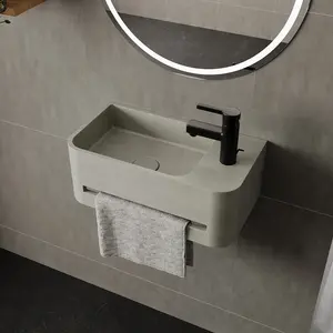 DASEN wastafel kamar mandi mini persegi panjang, grosir bak cuci dinding semen permukaan padat