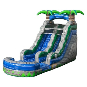 Rental Adult Tropical Theme Beach Party Double Lane <b>Inflatable</b> Water Slide With PVC Material and 3-Year Warranty for Backyard Do - Product Image 3