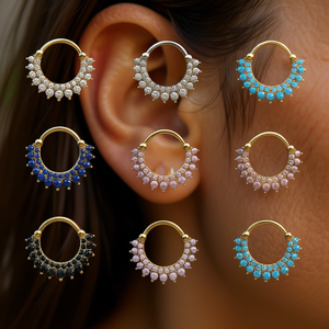 Anillo labret de aleación de zinc chapado en oro con circonita cúbica engastada de 16 mm, joyería corporal unisex para uso diario y fiestas. - Product Image 2