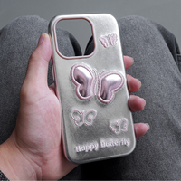 Étui de téléphone personnalisé avec motif papillon en toile pour 17 Pro Max, couleur argent, anti-empreintes digitales, protection antichoc 360°