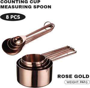 Ensemble de 8 tasses et cuillères à mesurer en acier inoxydable couleur or rose et cuivre avec règle de mesure gravée pour mesurer les ingrédients secs et liquides - Product Image 3