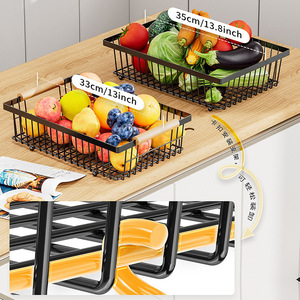 Kitchen Counter Fruit Vegetable Storage <strong>Rack</strong>, Two Tier Wire Basket Organizer with Banana Hooks for Fruits <strong>Veggies</strong> Snacks Storage - Product Image 3