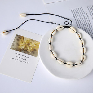 Natural <b>Seashell</b> <b>Necklace</b> Hand Woven With Waxed Thread Adjustable For Women Beach Style Jewelry - Product Image 4