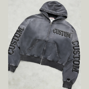Sudadera con Capucha para Hombre, Estilo Urbano, 400 GSM, con Cierre, Lavado Ácido Degradado, Bordado 3D, Impresión Personalizada OEM - Product Image 1
