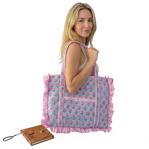 Sac fourre-tout matelassé en coton de qualité export Dolly Enterprises, grand format, à volants, style bohème, avec fermeture éclair, fait main, sac à bandoulière tendance, vente en gros - Product Image 1