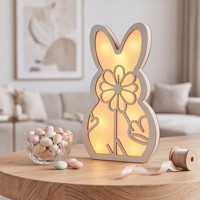 Lampe LED en bois N-Concept personnalisée avec découpe ajourée en forme de lapin de Pâques, lampe de table décorative en bois en forme de lapin, ornement de maison de style campagnard pour le printemps