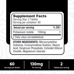 Tabletas de Yoduro de Potasio 130mg por Porción, 120 Tabletas, Suplemento Dietético para la Inmunidad y el Apoyo de la Tiroides - Product Image 2
