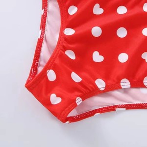 Maillots de bain deux pièces pour filles à haute élasticité avec motif à pois et cœurs, bretelles à volants pour enfants - Product Image 3